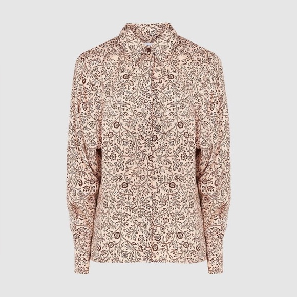 REISS Light Pink Ema Paisley Printed Shirt Button Front Blouse Size 6 or Small - Picture 2 of 15